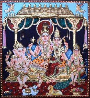 SMT PREMALATHA TANJORE PAINTING ARTIST - Service - Shiva Parvathi Family Tanjore Painting